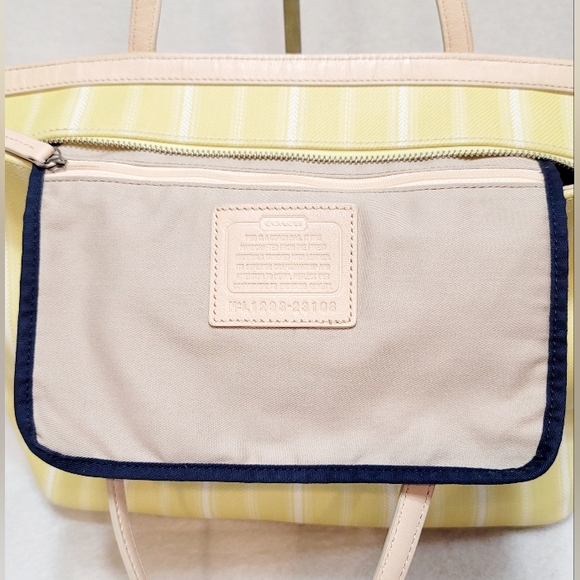Coach 23108 Legacy Weekend Ticking Stripe Coated Canvas Yellow Tote & Wristlet - Picture 11 of 15